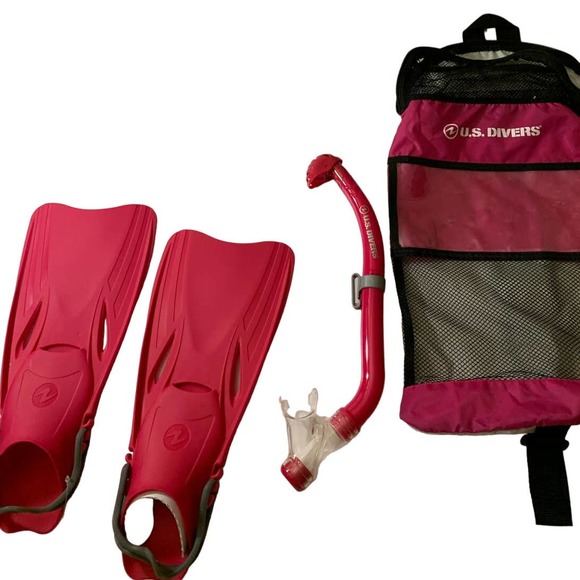 US DIVERS Pink Youth Diving Set S/M (9-13 shoe adj) fins snorkel bag, NO MASK - Picture 1 of 9